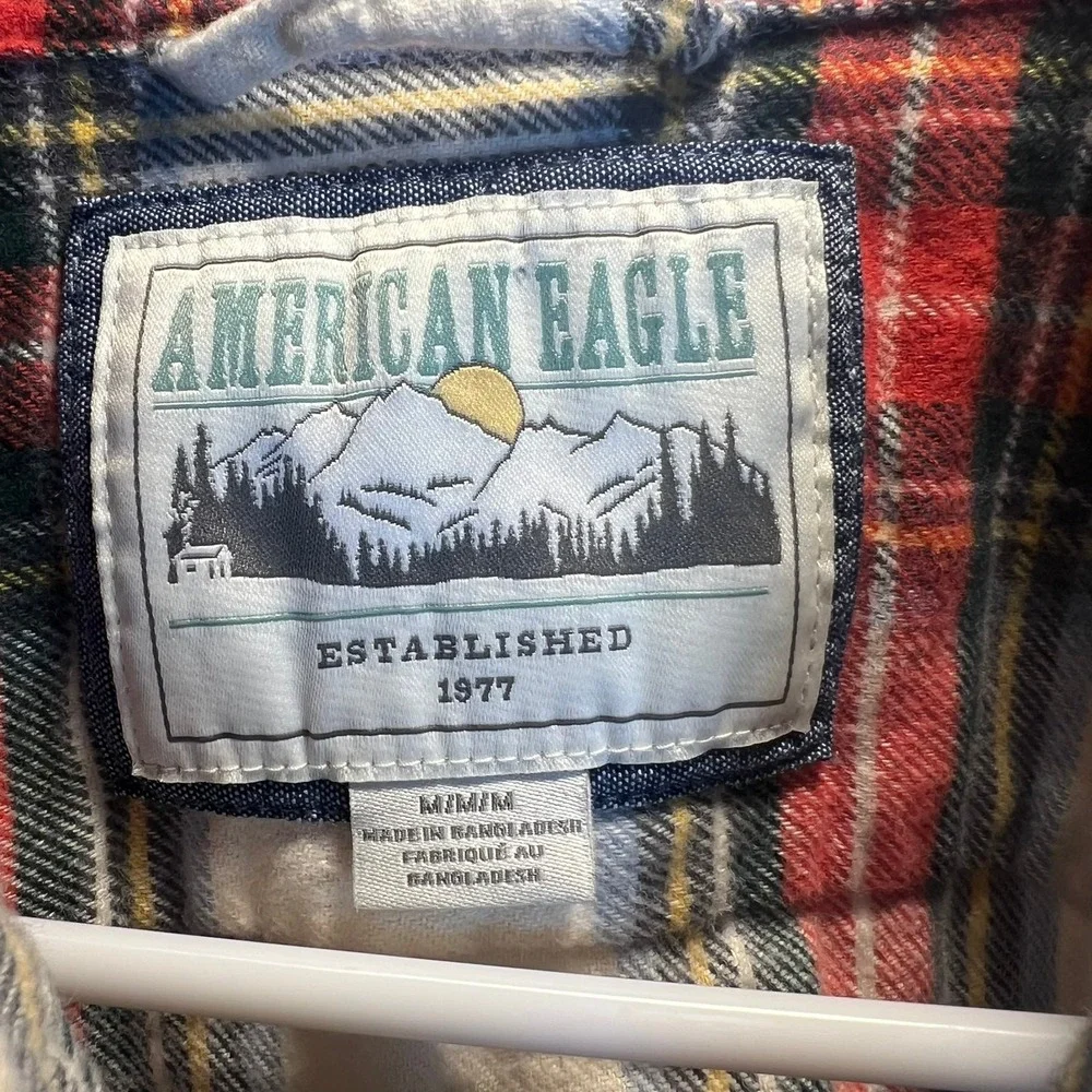 American Eagle Flannel Shirt Womens M Long‎ Sleeve Plaid Tartan 100% Cotton